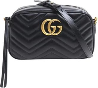 Gucci Pre-owned GG Marmont Leren Camera Bag - Dames - Vintage Schoudertas - Zwart - ONE Size - Leer - Vintage