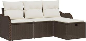 vidaXL Garden Sofa Set with Cushion 4 pcs Brown and Cream Poly Rattan vidaXL