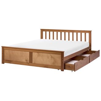 Beliani Cama Con Somier De Madera De Pino Mdf Minimalista Con Almacenaje 2 Cajones 140 X 200 Cm Marr&oacute;n Olendon