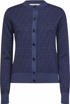 Fendi Cardigan - Dames - Vesten - Blauw - XS - Wol - Truien & Vesten