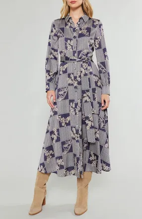 Current Air Collared Dress In Taupe Multi