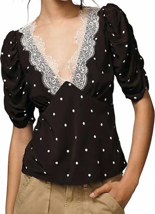 Rails Lazara Lace V-Neck Short Sleeve Top In Cocoa Polka Dots