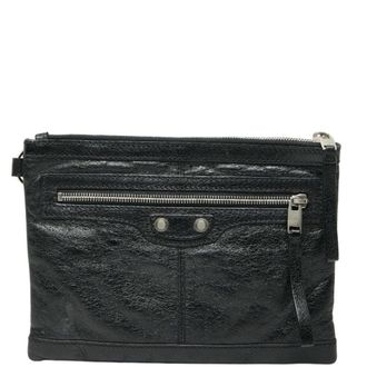 Balenciaga Black Leather Clutch Bag Pouch (Pre-Owned)