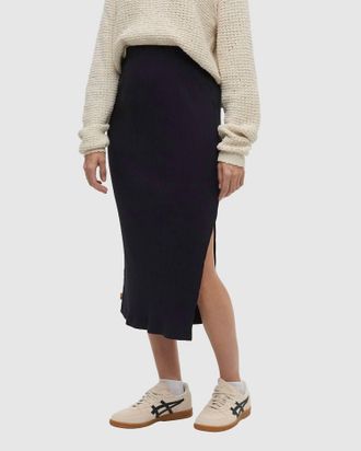tentree Ribbed Midi Skirt In Black