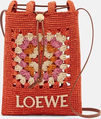Loewe Paulas Ibiza crochet raffia pouch with strap