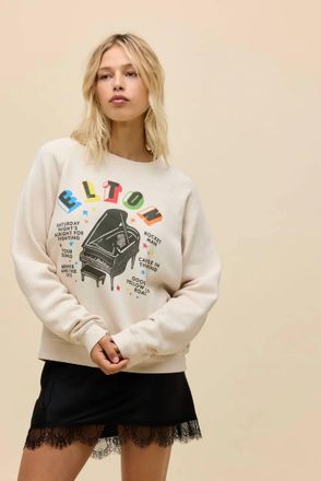 Daydreamer Elton John Rainbow Piano Vintage Raglan Sweatshirt In Dirty White