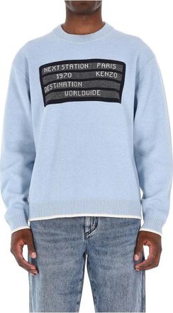 Kenzo Blauwe City Jumper Sweater - Heren - Ronde hals truien - Blauw - XL - Wol - Truien & Vesten