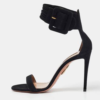 Aquazzura Black Suede Ankle Strap Sandals