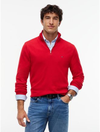 Tommy Hilfiger Mens Classic Quarter-Zip Sweater - Medium Red - XXXL
