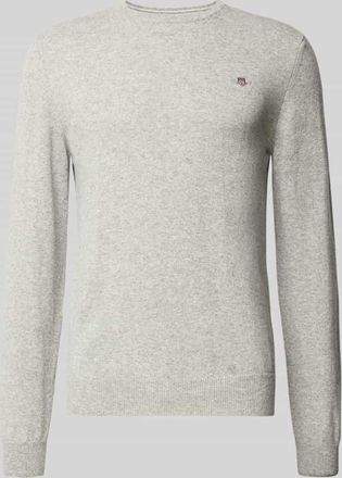 GANT Strickpullover aus reiner Lammwolle mit gerippten Abschlüssen in Mittelgrau Melange, Größe XXXL