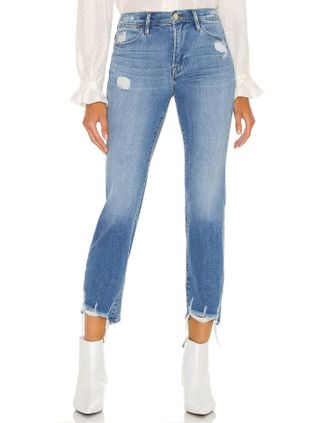 Frame Denim Le High Straight Jean In Laskey Rips