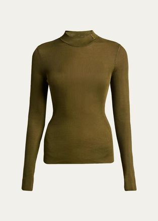 Saint Laurent YSL Mock-Neck Cote Silk Rib Sweater