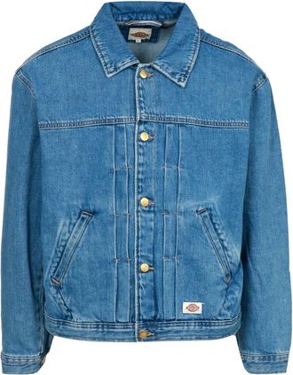 Dickies Jassen, Heren, Blauw, M, Denim, Trucker Pleated Denim Jacket