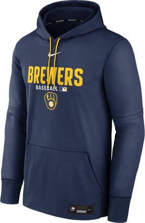 Nike Mens Milwaukee Brewers Authentic Collection Nike Therma MLB Pullover Hoodie in Blue | NAC310MIMZB-RMG