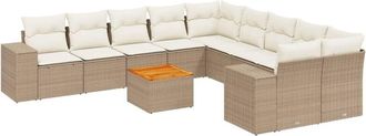 vidaXL Set De Sof&aacute;s De Jard&iacute;n 11pzas Con Cojines Rat&aacute;n Sint&eacute;tico Beige Vidaxl