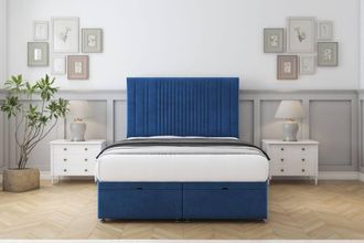 Comfort Beds The Foxy Plush Ottoman Bed Base-54 Floor Standing Headboard in Navy | Size: Small Single