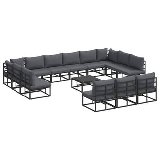 Berkfield Home Garden Sofa Set with Cushion with Pillow 14 pcs Black Aluminium