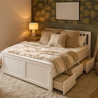 Mission Solid Wood 6-Drawer Storage Bed - White & Waxed, All Sizes | Size: Small Double