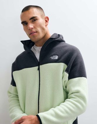 The North Face felpa in pile con zip integrale e mascherina in verde lime e grigio