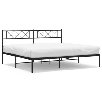 Berkfield Home Metal Bed Frame with Headboard Black Super King Size