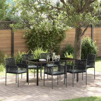 vidaXL Conjunto De Comedor De Jard&iacute;n 7 Pcs Negro Polirat&aacute;n Vidaxl