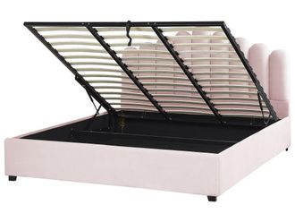 Beliani Cama matrimonial de tejido rosa 180x200