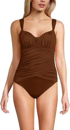 Lands End Smoothing Sweetheart Shirred One Piece in Acorn at Nordstrom, Size 8