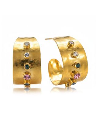 Liv Oliver 18K Plated 2.28 Ct. Tw. Semi Precious Gemstones Cz Earrings