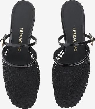 Ferragamo Slipper & Pantoletten - Mesh And Leather Mules - Gr. 10 - in Schwarz - für Damen
