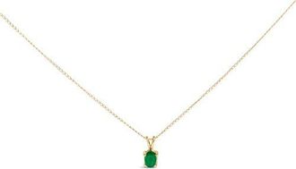 House of Brilliance 14K Gold 6x4MM Oval Shaped Gemstone Solitaire Pendant Necklace in Green Emerald | Yellow at Nordstrom