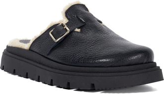 Dune London Dune Ladies Gene Leather Faux Shearling-Lined Clogs Size UK 7 Flat Heel Mules Black