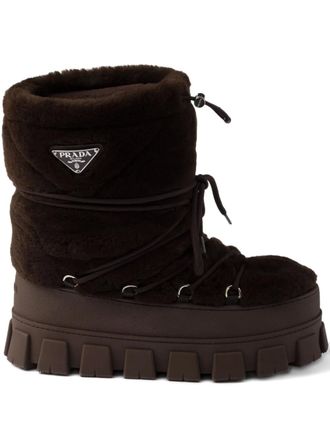 Prada Stivaletti in pelliccia sintetica con lacci - Marrone