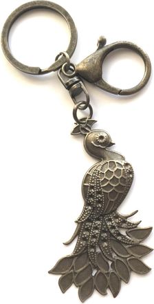 Generic LARGE KEYRING - Peacock - Antique Bronze Plated. Split Ring And Trigger Clasp. Peacock