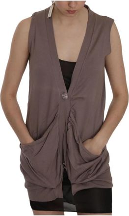 Pink Memories Mouwloze Cardigan Top - Dames - Vesten - Bruin - XS - Katoen - Truien & Vesten