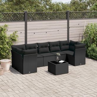 vidaXL Set De Sof&aacute;s De Jard&iacute;n 8 Piezas Y Cojines Rat&aacute;n Sint&eacute;tico Negro Vidaxl
