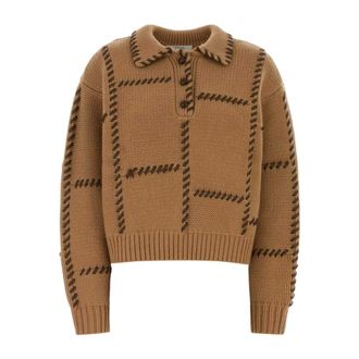 Frame Denim Polo Shirts, female, Brown, Size: XS Leather Stitch Sweater