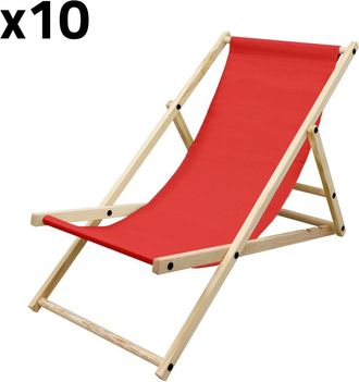 ECD Germany 10x silla de playa rojo madera de pino tejido oxford carga hasta 120kg