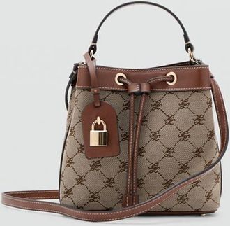 Mango Borsa secchiello logo jacquard marrone medio - Donna - Taglia unica - MANGO