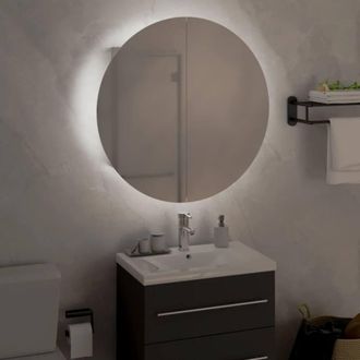 Berkfield Home Beautiful Bathroom Cabinet with Round Mirror&LED White 47x47x17.5 cm