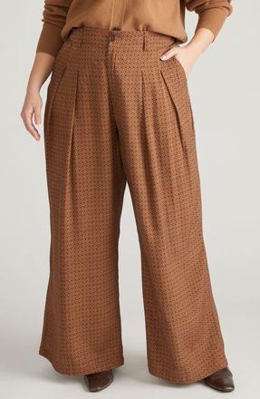 Universal Standard Cooling Cupro Wide Leg Pants in Brown Hacienda Print at Nordstrom, Size 4Xl