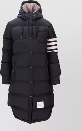 Thom Browne long hooded down shirtdress striped sleeves