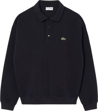 Lacoste Mens Loose Fit Piqu&eacute; Sweatshirt, Small, Navy Blue, Embroidered Logo