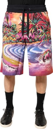 Dolce & Gabbana Mens Multicolor Graphic Print Cotton Bermuda Shorts