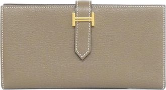 Herm&egrave;s Etoupe Gray Chevre Leather Middle Wallet (Tri-Fold) (Pre-Owned)