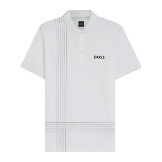 HUGO BOSS Heren Geruit Quick Dry Slim Poloshirt (Wit)