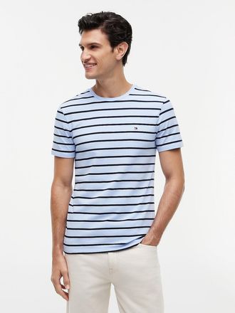 Tommy Hilfiger Mens Extra Slim Stripe Stretch-Cotton T-Shirt - Blue - XXXL