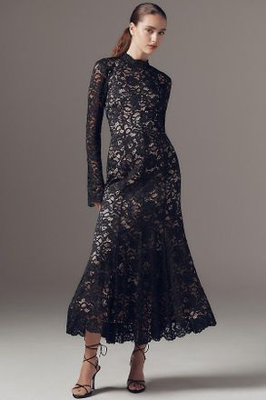 BHLDN Mock-Neck Long-Sleeve Stretch Lace Midi Dress