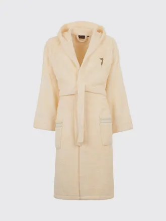 Trussardi Accappatoio con cappuccio in spugna di cotone e logo ricamato a contrasto