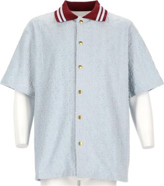 Dr&ocirc;le de Monsieur Monogram Short-Sleeve Ribbed Collar Cotton Shirt