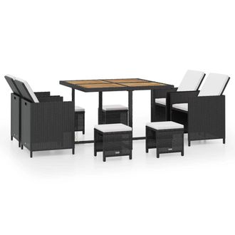 vidaXL Vidaxl - Set Da Pranzo Da Giardino 9 Pz In Polyrattan E Acacia Nero